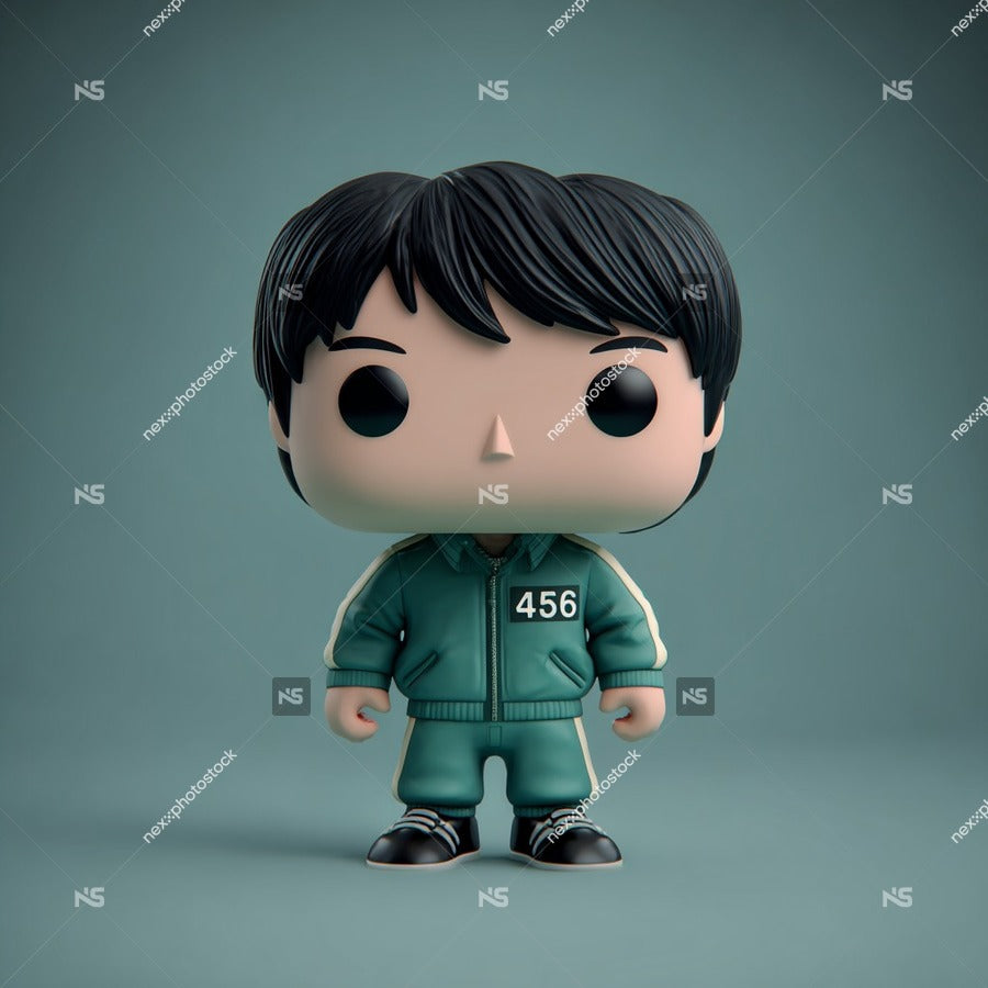A Pop Vinyl Figure Of A Man In A Green And White Tracksuit Standing Against A Blue Background — Stock Photo