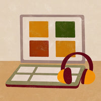 A Digital Workspace Setup With Headphones A Laptop And A Tablet On A Desk — Stock Illustration