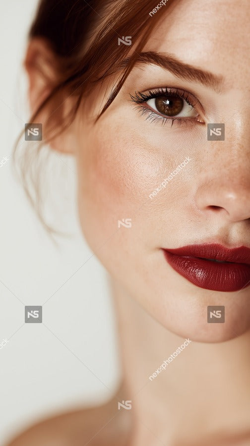 Woman In Close Up Portrait With Red Lipstick — Stock Photo