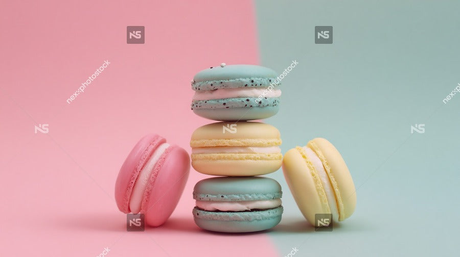 Colorful Macarons Stacked On A Pink Background — Stock Photo