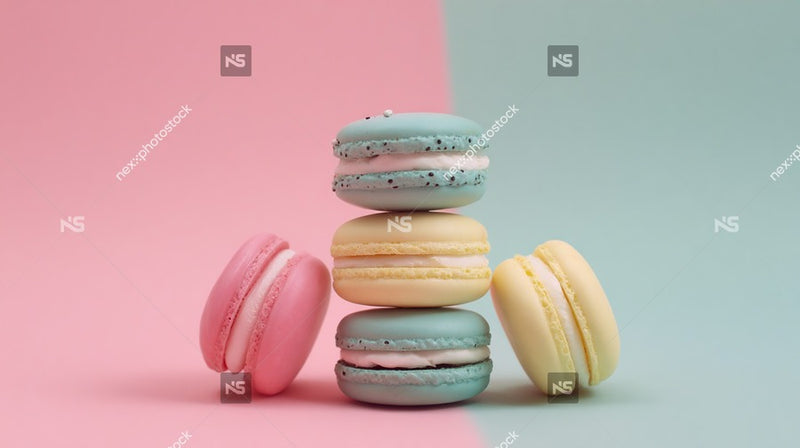 Colorful Macarons Stacked On A Pink Background — Stock Photo