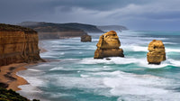 showcases the breathtaking coastline of victoria australia a series of rock formations along the shore - Stock Video