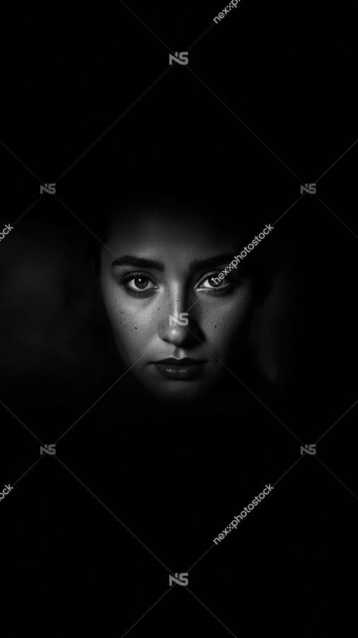 Black And White Portrait Of A Woman With A Serious Expression Captured In A Close Up Shot From A Side Angle — Stock Photo