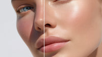 Human Portrait With Close Up Of Face And Neck Showcasing Skin Texture And Makeup Application Against White Background — Stock Photo