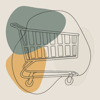 A Digital Illustration Of A Shopping Cart With A Colorful Background And Abstract Shapes — Stock Vector
