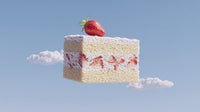 A Large Delicious Looking Strawberry Cake With Whipped Cream And A Strawberry On Top Is Floating In The Sky Against A Blue Background — Stock Photo
