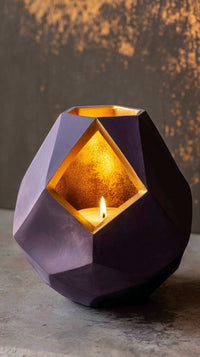 A Purple Geometric Candle Holder Is Visible — Stock Photo