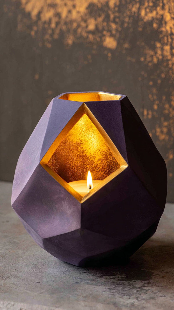 A Purple Geometric Candle Holder Is Visible — Stock Photo