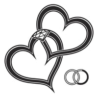 Black And White Tattoo Design A Heart Shape With Two Intertwined Wedding Bands Inside Set Against A Plain Background — Stock Vector