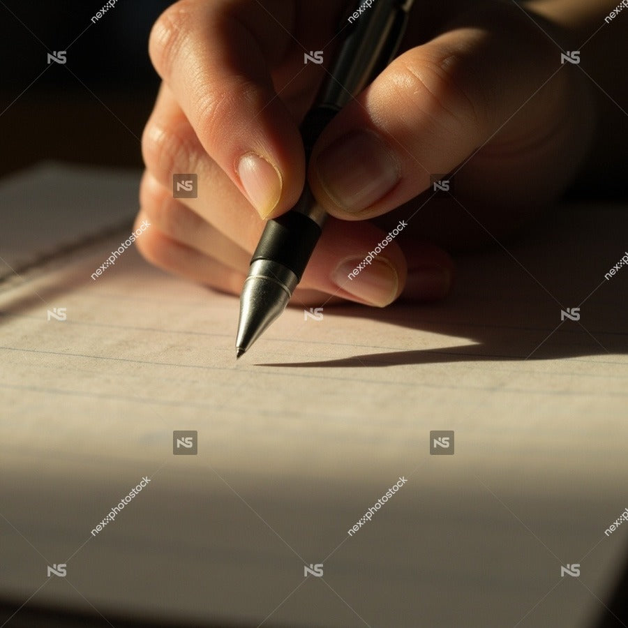 Shows A Close Up Of A Person S Hand Writing On A Lined Notepad With A Pen — Stock Photo