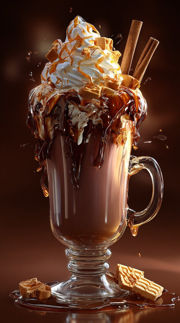 A Chocolate Milkshake Topped With Whipped Cream And A Drizzle Of Caramel Sauce Served In A Clear Glass Mug — Stock Photo