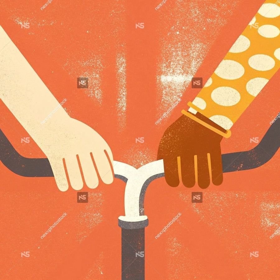 Two Hands Holding Bicycle Handlebars — Stock Illustration