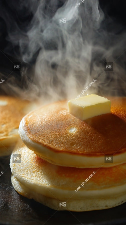 Displays A Close Up View Of Three Pancakes On A Griddle With Steam Rising From Them Indicating They Are Being Cooked — Stock Photo