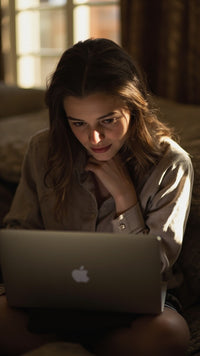 A Young Woman Is Seated In A Room Engrossed In Work On Her Laptop Computer — Stock Photo