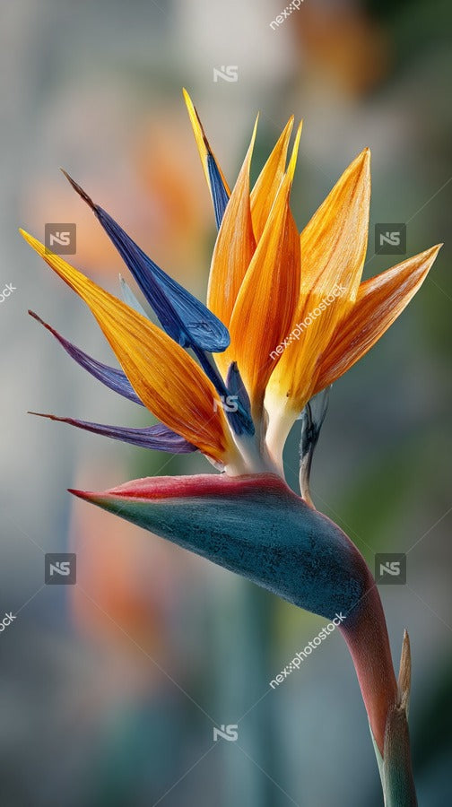 A Vibrant Flower With A Mix Of Red Yellow And Blue Petals Stands Out Against A Blurred Background — Stock Photo