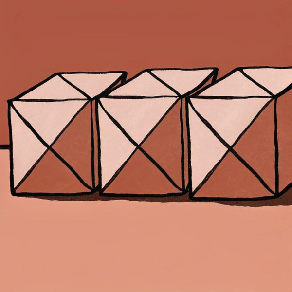 Five Identical Red Blocks Arranged In A Straight Line Against A Plain Solid Background — Stock Illustration