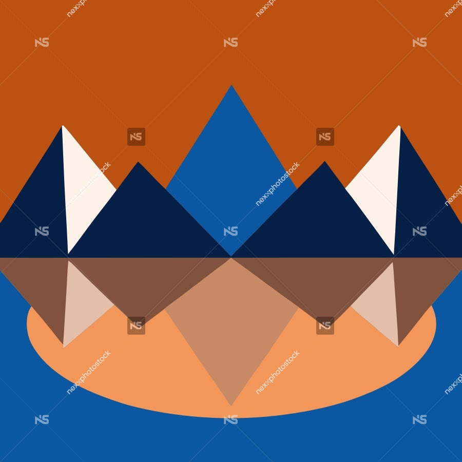 A Digital Illustration Of A Vibrant Mountain Range With A Blue Sky Background And A Red Sunset On The Horizon — Stock Vector
