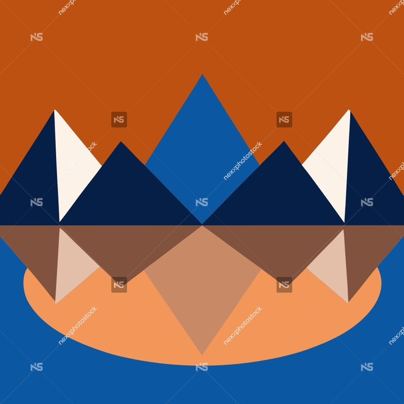 A Digital Illustration Of A Vibrant Mountain Range With A Blue Sky Background And A Red Sunset On The Horizon — Stock Vector