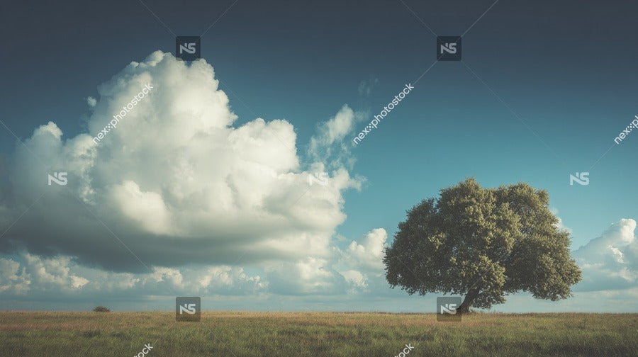 A Tree Stands In A Field Under A Cloudy Sky — Stock Photo