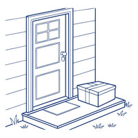 A Black And White Line Drawing Of A Front Door With A Package On The Step — Stock Vector