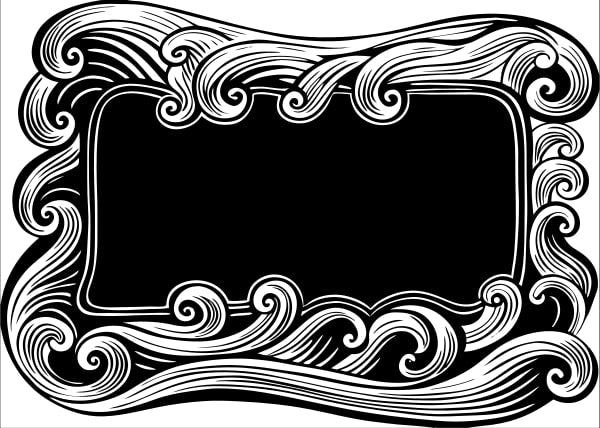 Black And White Illustration Of A Decorative Frame With Swirling Patterns And A Blank Space For An Image — Stock Vector