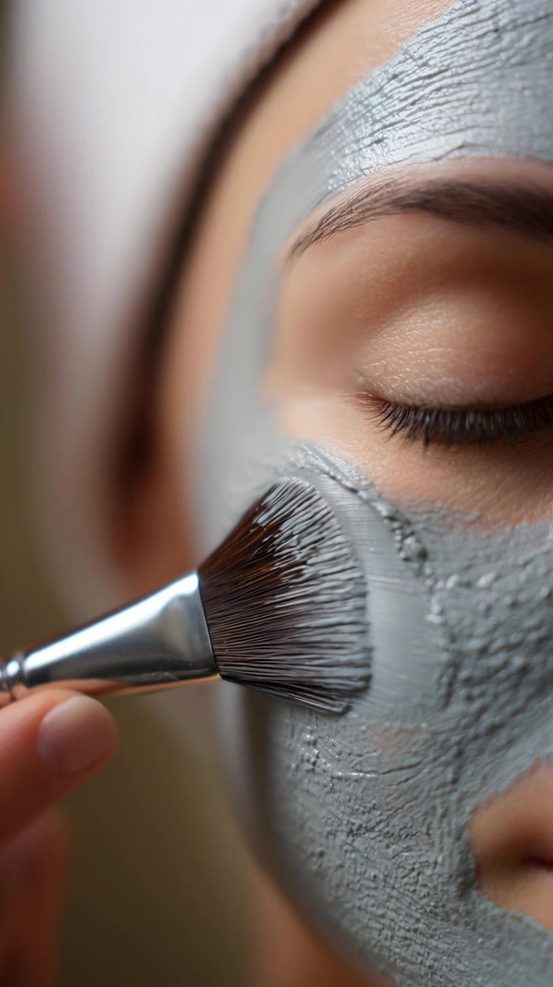 a woman applying a facial mask with a brush captured in a close up shot - Stock Video