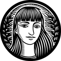 Black And White Illustration Of Two Portraits Of A Woman One With Laurel Wreaths On Her Head — Stock Vector