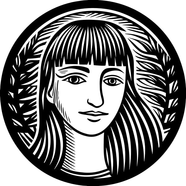 Black And White Illustration Of Two Portraits Of A Woman One With Laurel Wreaths On Her Head — Stock Vector