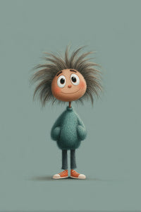 An Animated Character With Unkempt Hair Stands In Front Of A Plain Background Looking Directly At The Camera — Stock Illustration