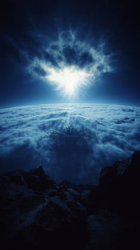 A Cosmic Perspective Of A Celestial Scene A Vast Blue Sky And A Bright Sun In The Distance With A Cloudy Background — Stock Photo