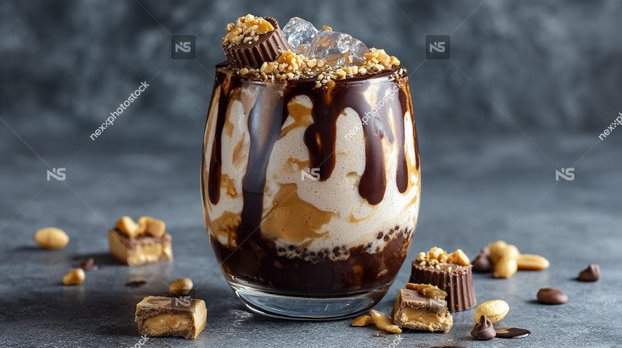A Delicious Chocolate Caramel Swirl Ice Cream Sundae Topped With Crunchy Nuts And Drizzled With Caramel Sauce — Stock Photo