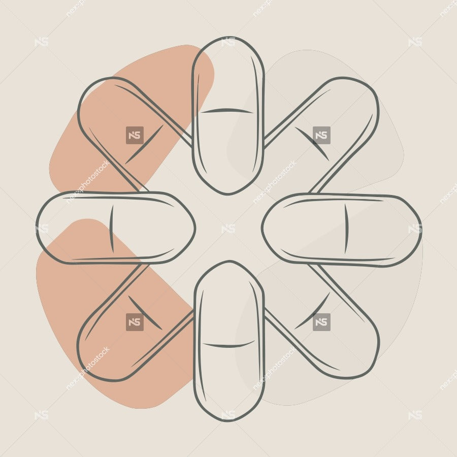 Displays A Collection Of Medication Pills Arranged In A Circular Pattern With Each Pill Placed Within Its Own Compartment — Stock Vector