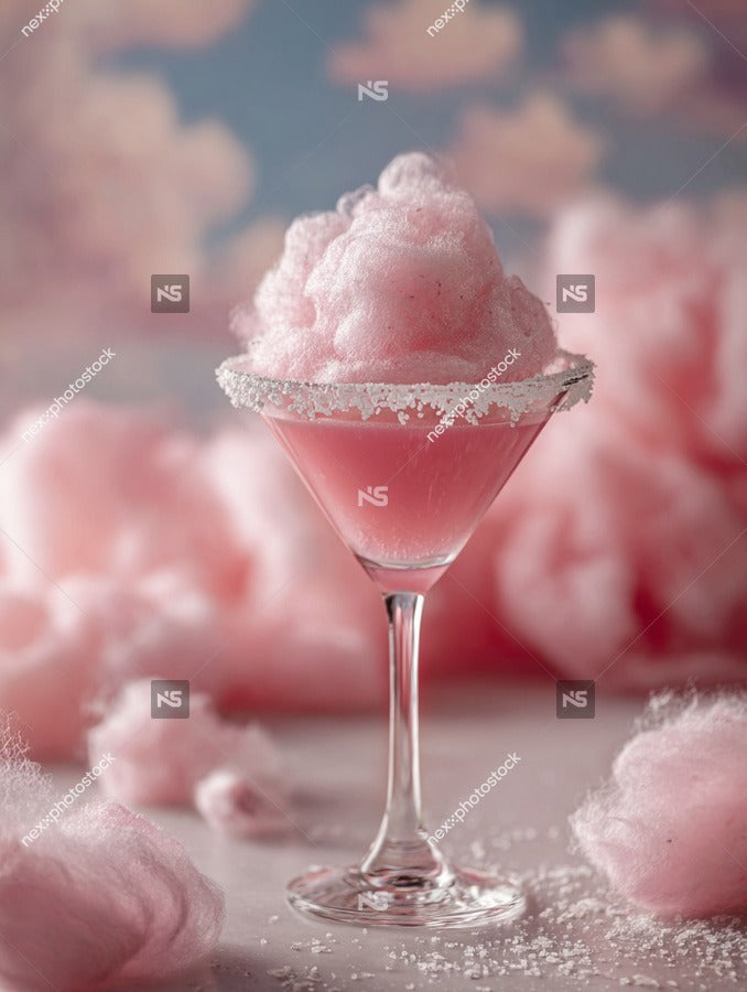 Pink Cotton Candy In A Glass On A Table Surrounded By Pink Cotton Candy Fluff — Stock Photo