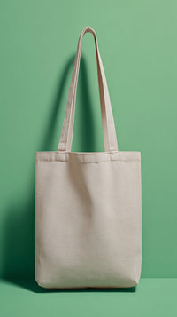 A Beige Canvas Tote Bag With A Visible Handle Placed Against A Green Background — Stock Photo