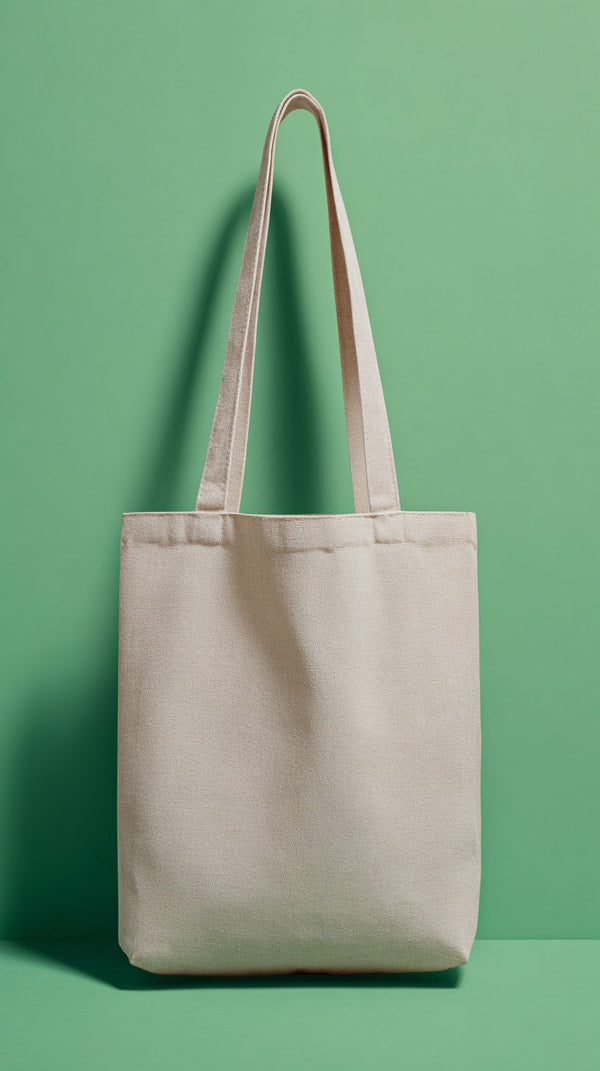 A Beige Canvas Tote Bag With A Visible Handle Placed Against A Green Background — Stock Photo