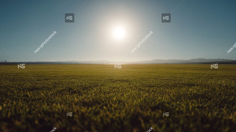 A Panoramic View Of A Sunset Over A Field With A Clear Sky And A Bright Sun — Stock Photo