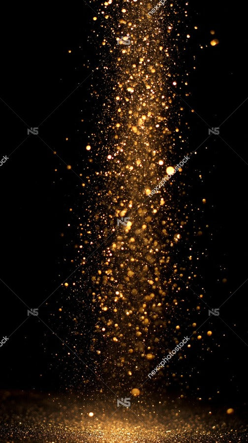 Glittering Gold Confetti In Close Up With A Focus On The Sparkling Particles Against A Dark Background — Stock Photo