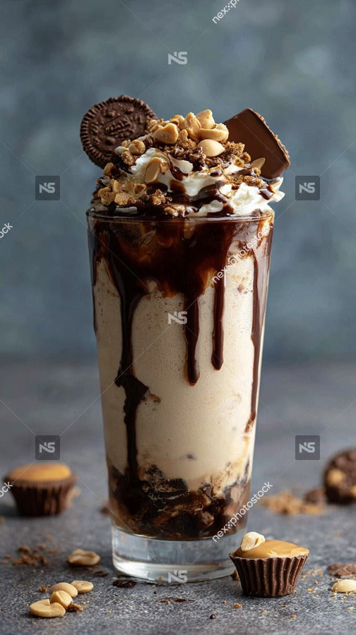 Chocolate Caramel Swirl Ice Cream Sundae With Whipped Cream And Chocolate Chips Served In A Glass Jar On A Table — Stock Photo