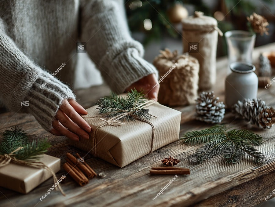 Christmas Gift Wrapping Station — Stock Photo