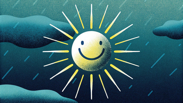 Depicts A Sunny Day With A Smiling Face Superimposed On It Set Against A Backdrop Of A Dark Sky And Clouds — Stock Illustration