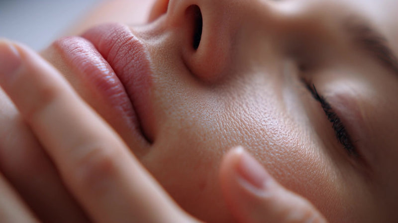woman in a spa relaxing with eyes closed and hands gently placed on her face - Stock Video