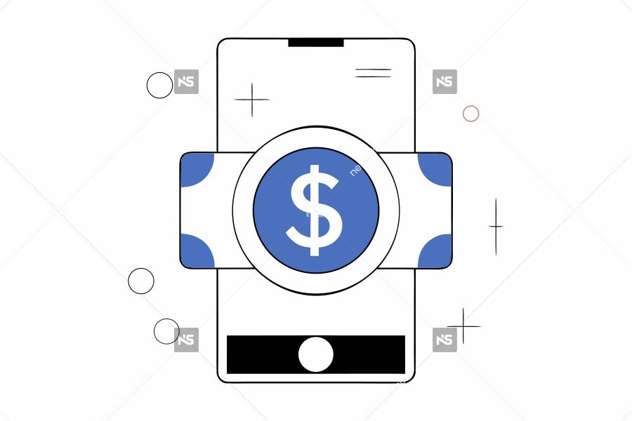 Illustration Of A 100 Bill In The Center Of A Circular Arrangement Of Credit Cards And Money Related Icons — Stock Vector