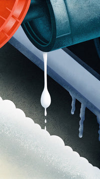 Vintage Poster Art Of A Dripping Faucet With A Red Valve And A White Background — Stock Illustration
