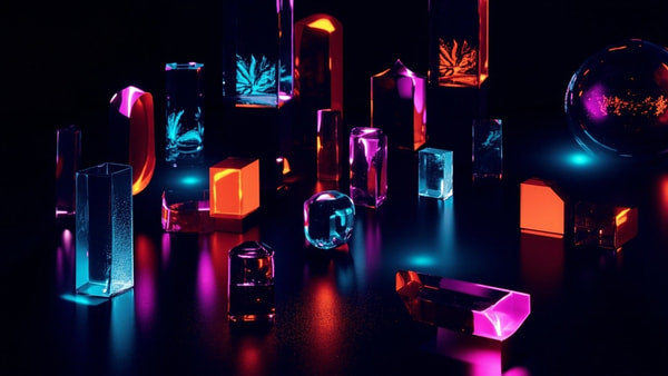 Colorful Glass Blocks Hues Arrangement Studio Lighting Close Up Perspective — Stock Photo