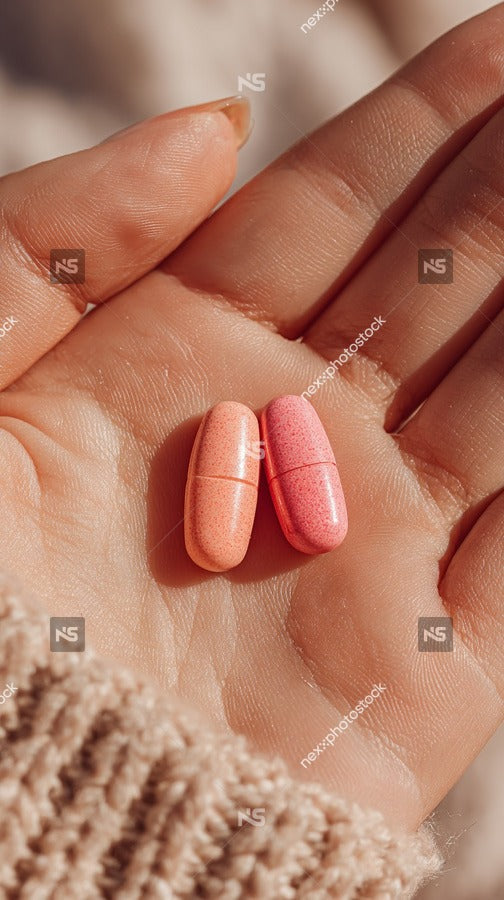 A Hand Holding Two Pills Against A Blurred Background — Stock Photo