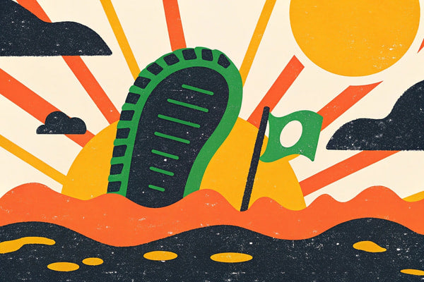 Vintage Style Illustration Of A Cartoon Shoe In A Sunny Beach Scene With Clouds And Sun Rays — Stock Illustration
