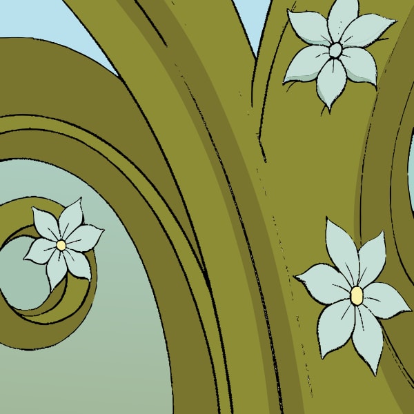 Floral Decorative Frame With White Flowers And Green Leaves Set Against A Light Blue Background — Stock Vector