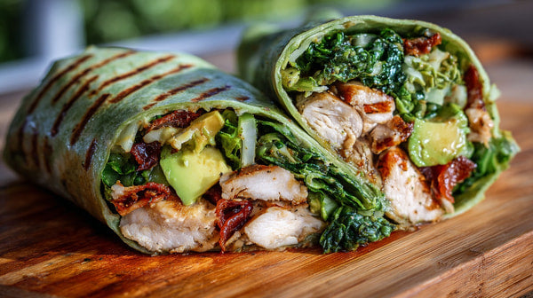 A Freshly Prepared Chicken Wrap With Vegetables Ready To Be Enjoyed — Stock Photo