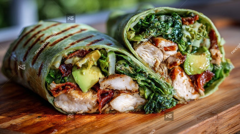 A Freshly Prepared Chicken Wrap With Vegetables Ready To Be Enjoyed — Stock Photo
