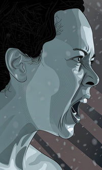 A Person S Face Expressing Intense Emotion Set Against A Dark Background With Snowflakes Falling — Stock Illustration